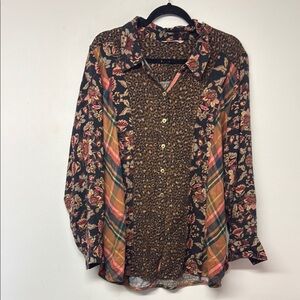 Soft Surroundings Orange Notched Collar Button Down Blouse